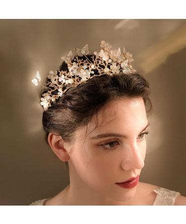 Gold Tiara Butterfly Rhinestone Crown for Wedding Bride - Crystal Queen Headpiece for Women and Girls - Buy Online on GoSupps.com