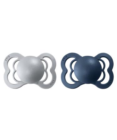 BIBS Supreme Baby Pacifier 2-Pack | Made in Denmark | BPA Free | Natural Rubber Latex | Size 1 (0-6 Months) | Cloud / Steel Blue - Buy Online on GoSupps.com