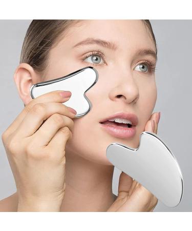 Gua Sha Stainless Steel Skin Tools Guasha Board Reusable Skin Care Tools for Face Body Eyes Neck Skin Tightening for Men and Women(Silver) - Buy Online on GoSupps.com