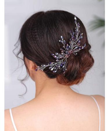 Deniferymakeup Bridal Hair Comb Sparkly Crystal Wedding Comb Bridal Hair Clip Colorful Hair Pin Party Wedding Hair Accessory for Brides (Blue) - Buy Online on GoSupps.com