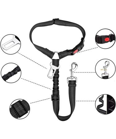 65-100cm Adjustable Dog Seat Belt for Cars UK Black Elastic and Crushioning Dog Car Harness with Headrest Safety Clip Durable and Heavy Duty - Buy Online on GoSupps.com