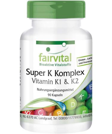 Fairvital |Vitamin K Complex - Super K with vitamin K1 and K2 MK -7-2200 g vitamin K per capsule - high -dose - Phytomenadion + Menaquinon MK -7 - vegan - 90 capsules