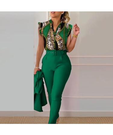 Womens 2 Piece Casual Outfits Stretch Button Down Blazers Jacket and Slim Fit Trouser Pants Suits Sets 2856-sasnx-7-green L - Buy Online on GoSupps.com