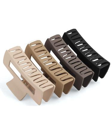 Ello Hair Claw Clip for Women & Girls 4.3 Inch(11cm) Large Claw Clip for Women Thick Hair Matte Hair Clips Non-Slip Strong Jaw Claw Clips (Rectangle 4Pcs)