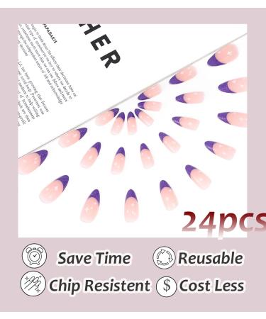 Sethexy Abstract Almond Shape False Nails - 24 PCS Purple Swirl Press-On Acrylic Nails for Women & Girls - Buy Online on GoSupps.com