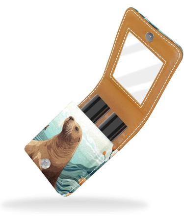 Buy Travel Lipstick Organizer Case - Portable Makeup Bag with Mirror & Ocean Animal Seal Art | Perfect for Cosmetics Storage - Buy Online on GoSupps.com