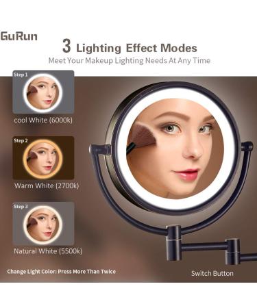 GURUN 8.5 Inch Magnifying Makeup Mirror with LED Lights, Double Sided Vanity Mirror, 10X Magnification - Oil Rubbed Bronze Finish - Buy Online on GoSupps.com