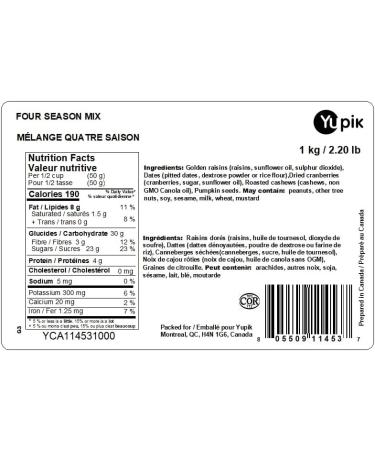 Yupik Four Season Mix Cashews Pumpkin Seeds Cranberries Raisins Dates 1Kg 1 kg (Pack of 1) Mix - Buy Online on GoSupps.com
