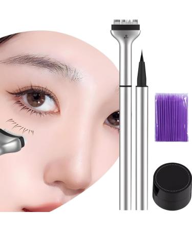 Lower Lash Stamp Silicone Eyelash Stamp Lower Eyelash Stamps Quick Eye Makeup Tool - Lower Lash Stamp with Ink Eye Makeup Tool Natural Look for Make Up Beginner (Black+Brown)