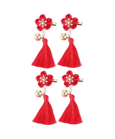 ABOOFAN 2 Pairs Chinese Style Hairpins Tassel Hair Clips Hair Clips for Girls Girl Hair Clips Japanese-style Hairpin Kids Hairpin for New Year Hair Clip for Han Chinese Clothing Bow Tie