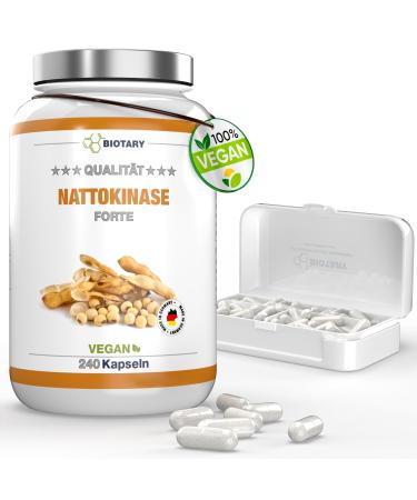 Nattokinase 240 capsules per 100 mg (20 000 FU/g) - 8 month supply - including pills box - high -dose - laboratory test and vegan - made of GMO -free soy - without unwanted additives (1 Pack)
