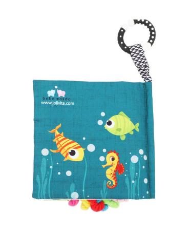 Fish Soft Cloth Book for Babies and Toddlers - Shark Tails Crinkle Toy with Teether Ring - Ocean Animal Early Education Activity Book - Buy Online on GoSupps.com