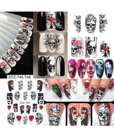 Halloween Nail Stickers - Day of The Dead Water Transfer Decals for DIY Nail Art | Skull Ghost Eye Spider Witch Horror Design | 25 Sheets for Halloween Party - Buy Online on GoSupps.com