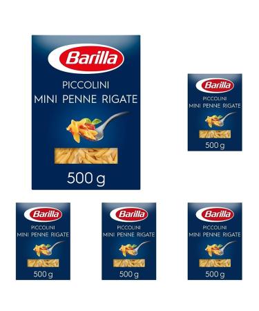 Barilla Pasta Piccolini Mini Penne Rigate made of high -quality durum wheat with a cooking time of only 6 minutes 500g (pack with 5) 1 500 g (5 pack)