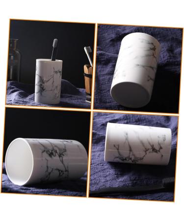 Ohphcall Mundish Cup Teaspoon Holder | Practical Bathroom Toothbrush & Mouthwash Holder | Ceramic Marble Design - Buy Online on GoSupps.com
