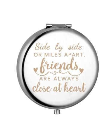Gift for Friends Women Females Best Friend Friendship Birthday Christmas Gifts Inspirational Gift for Her-Engraved Compact Mirror(Friends are always close at heart)