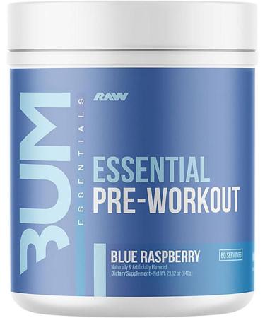RAW Essential Pre-Workout Powder CBUM Formula | Energy Drink for Men & Women Muscle Pump Focus Stamina Strength Endurance & Performance Booster | Blue Raspberry Flavor 1.85 lbs