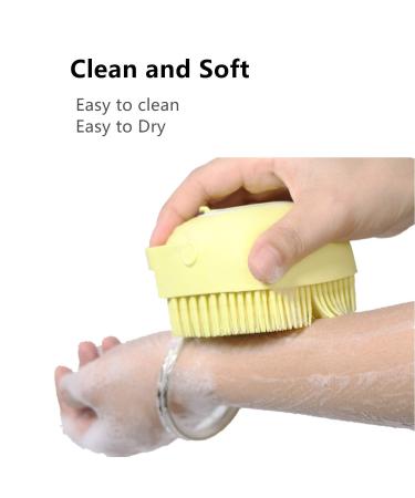 Silicone Bathroom Brush & Massage Shampoo Dispenser - Soft Shower Cleaning Tool for Kids Pets & Adults - Yellow - Buy Online on GoSupps.com