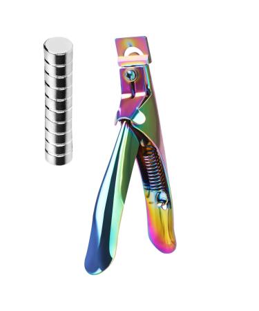 Nail Clippers Acrylic Nail Cutter for Nail Tips with Magnets Sizer Length Measurement Adjustable Stainless Nail Trimmer for Acrylic Nails Manicure Tools for Salon Nail Art (Rainbow)