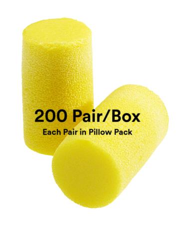 3M Ear Plugs 200 Pairs/Box E-A-R Classic Plus 310-1101 Uncorded Disposable Foam NRR 33 For Drilling Grinding Machining Sawing Sanding Welding Slightly Longer Ear Plug 1 Pair/Pillow Pack Yellow