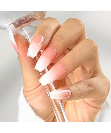 Sethexy long coffin simple pink false nails handmade color gradient wrong nails shiny acrylic nails for pressing salon quality nail art removable for women and girls w