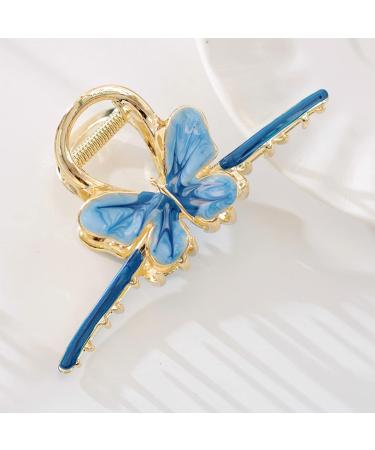Butterfly Hair Clips Butterfly Claw Hair Jaw Clips Barrettes Vintage Golden Butterfly Hair Claws Large Non-Slip Strong Metal Butterfly Hair Clips Fashion Hair Accessories for Thick Hair(Blue)