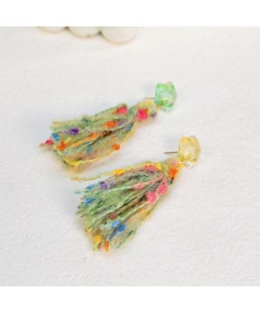 Feyley Star Shape Earrings | Pink Green Wool Thread Quasten Ohrrings | Colorful Ear Drops for Women - Buy Online on GoSupps.com