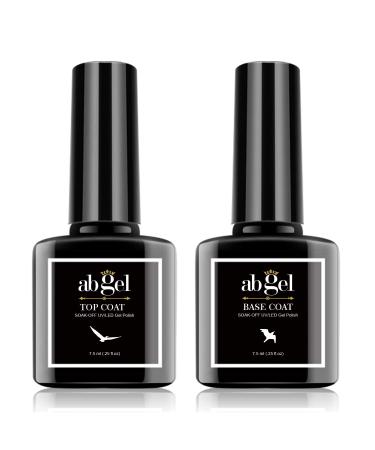 ab gel Gel Top Coat Gel Nail Polish, 2pcs 7.5ml Clear Gel Nail Polish Base and Top Coat, Soak Off LED/UV No Wipe Gel Top Coat Nail Polish, Gel Nail Polish Set