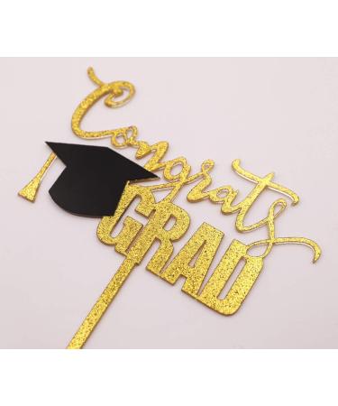 Gold Congrats Grad Cake Topper Acrylic Graduation Topper for Graduation/Grad Party Decorations - Buy Online on GoSupps.com