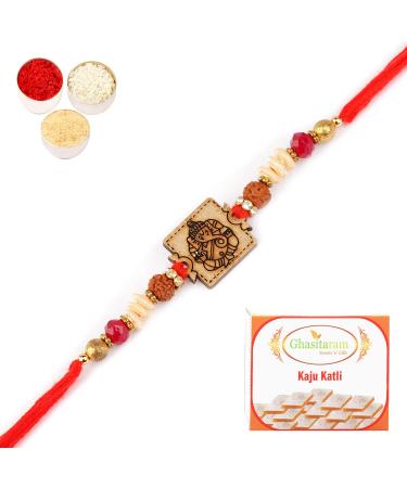 Ghasitaram Gifts Rakhi for Brother Rakhis Online - R-2033 Rakhi Thread with 400 GMS of Kaju katli Rakhi with 400 gms of Kaju katli