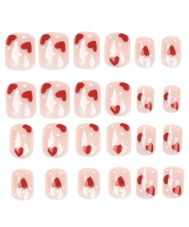 1 Box Press on Nails Cute Heart Fake Nails with Glue Short Press on Nails Glue on Nails Full Cover Square Press on Nails Beauty Supplies