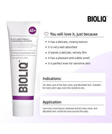 Bioliq 45+ Firming and Smoothing Day Cream - Wrinkle Smoothing with European White Water Lily Extract Restores Firmness Balances Skin Color - 50ml - Buy Online on GoSupps.com