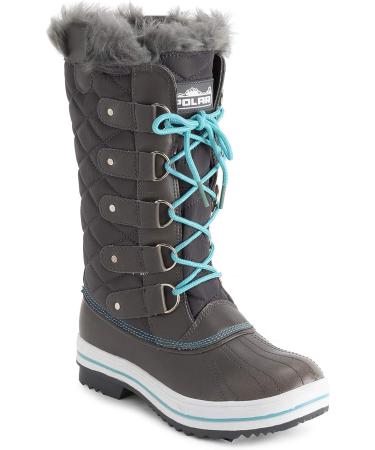Polar Women's Nylon Tall Winter Snow Boot, Size 6, Gray/Blue - Waterproof & Insulated - Buy Online on GoSupps.com
