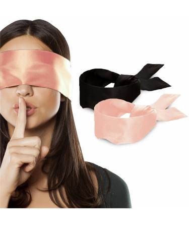2 pcs Silk Satin Blindfold Eye Cover Silk Sleeping mask Valentine Gift 155cm / 62 (Black+Pink)