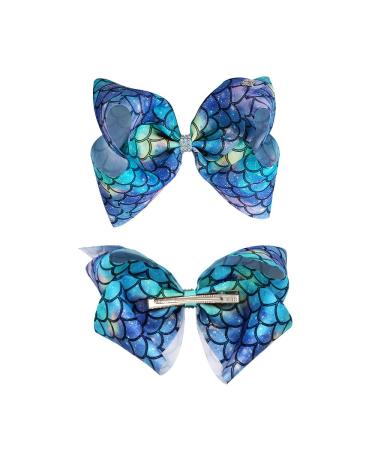 Siwa Style 8 Inch Mermaid Hair Bows for Girls - Alligator Clips Hair Barrettes - Xmas Gift - Buy Online on GoSupps.com