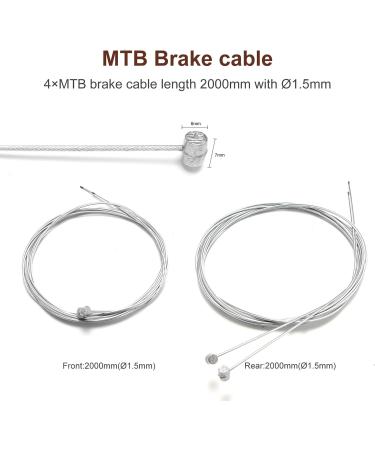 4PCS Premium Bike Brake Cable Set - Universal Standard for Front and Rear Mountain/Road Bikes - Includes Free Cable Cap End Crimps - Professional Quality 2M Length - Buy Online on GoSupps.com