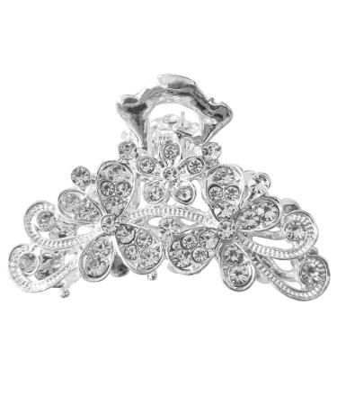 Silver Vintage Hair Claw Jaw Clips Rhinestone Hair Claw Crystal Flowers Hair Jaw Clamps Fancy Hair Accessories for Women and Girls