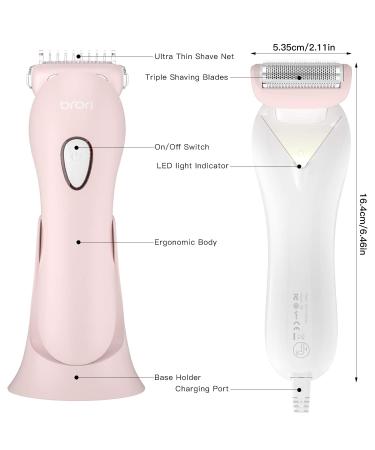 Brori Electric Shaver for Women - Cordless Rechargeable Lady Razor with LED Light in Pink - Buy Online on GoSupps.com