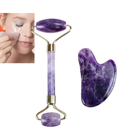 Amethyst Gua Sha & Face Roller Set | Beauty Tools for Massage & Eye Care | Self-Care Essentials - Buy Online on GoSupps.com