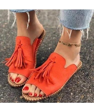 Shop Stylish Flat Plateau Sandals for Women - Comfortable Tassel Leather Open Toe Gladiator Beach Sandals - Non-Slip Outdoor Footwear in Oranje (EU 36) - Buy Online on GoSupps.com
