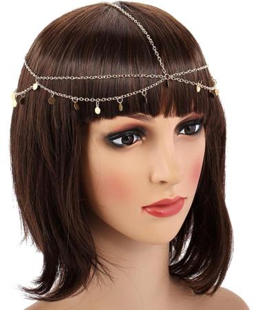 Jewelry Chain Headpiece Head Chain Jewelry Headpiece Forehead Chain Tassel Metal Sequin Hair Band Decoration Accessary for Wedding Prom Party Golden - Buy Online on GoSupps.com