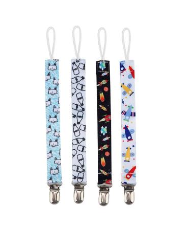 4pcs Baby Pacifier Clip Chain Print Cotton Strap Infant Child Set Unisex Universal Perfect Baby Gift(Light Blue)