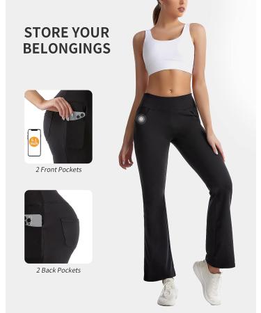 CAMBIVO High Waist Flare Yoga Pants for Women - Black Medium | Workout Leggings with Pockets and Tummy Control - Buy Online on GoSupps.com