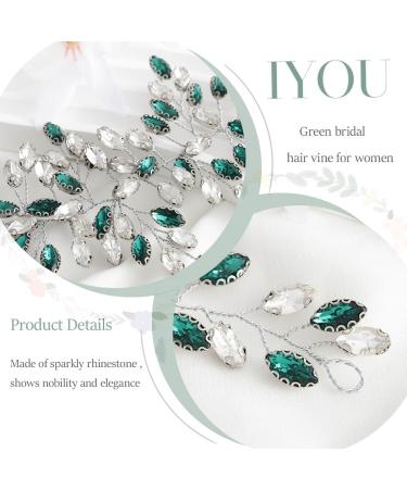 IYOU Crystal Bridal Hair Vines Rhinestone Green Bride Headband Guest Party Wedding Hair Accessories for Women - Buy Online on GoSupps.com