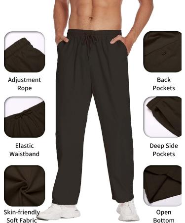Deyeek Men's Linen Beach Pants - Lightweight Casual Summer Trousers with Pockets | Black XX-Large - Buy Online on GoSupps.com