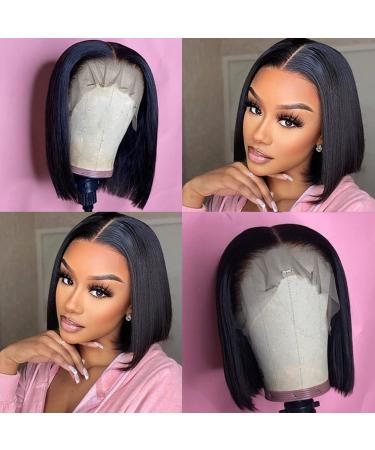 FLYBAO 10 Short Lace Front Bob Wig Human Hair 180% Density | Straight Bob Wig for Women with 13x5x2 Transparent Lace Front | Pre Plucked with Baby Hair | Natural Color | 10 Inch - Buy Online on GoSupps.com