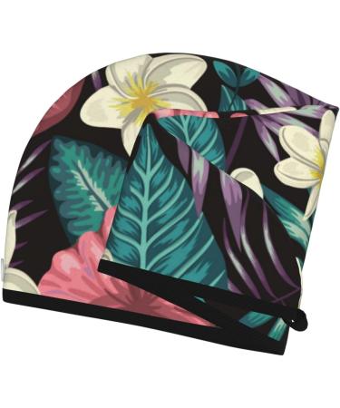 Microfiber Hair Drying Cap - Green Tropical Leaves Towel Wrap for Quick Drying Curly Long & Thick Hair - Buy Online on GoSupps.com