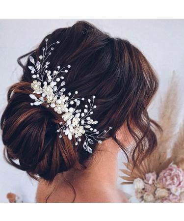 Fashion Band Hair Comb with Flower - Silver Bridal Jewelry with Crystals & Leaf Accents | Elegant Hair Accessories for Women & Girls - Buy Online on GoSupps.com