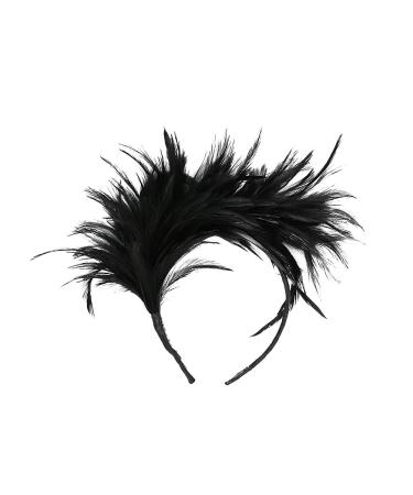 Lurrose 20s Headband Feather Hairband Wedding Headwear Vinatge Party Gatsby Costume Accessories (Black)