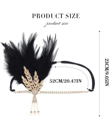 Handcess 1920s Flapper Feather Headband Black Feather Crystal Headband Women's Vintage Pearl Flapper Headpiece 20's Theme Cocktail Hair Accessories for Costume Prom Carnival Party - Buy Online on GoSupps.com
